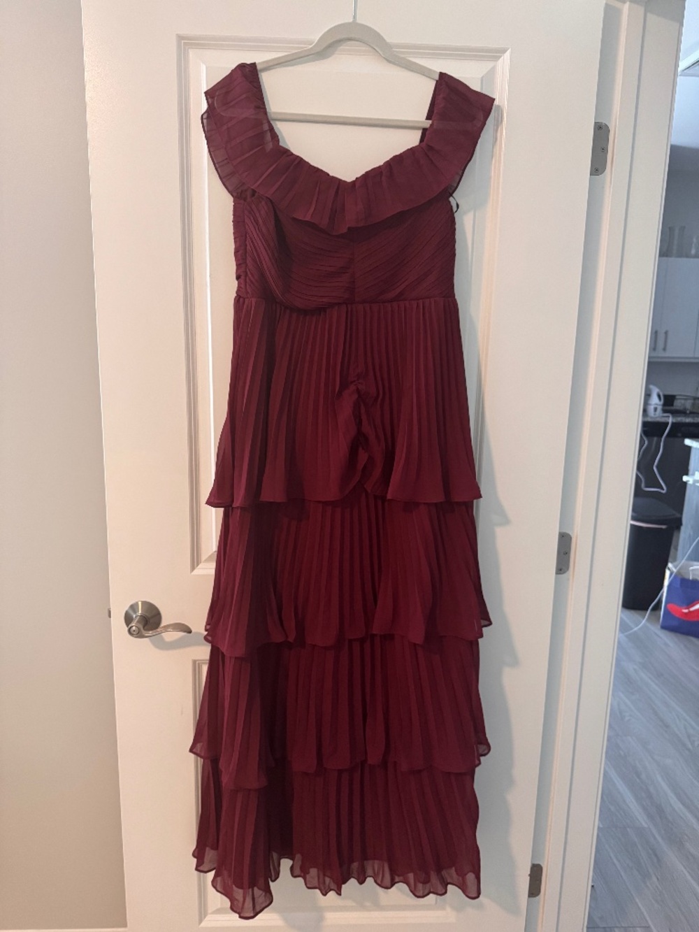 Lulus Always Remarkable Burgundy Pleated Off-the-Shoulder Maxi Dress in Burgundy